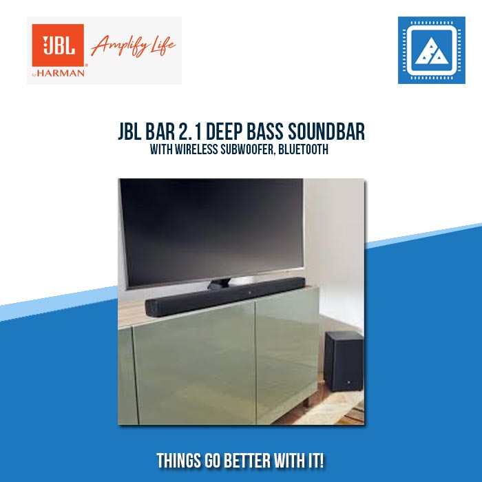 JBL BAR 2.1 DEEP BASS SOUNDBAR WITH WIRELESS SUBWOOFER, BLUETOOTH JBL BAR 2.1 DEEP BASS SOUNDBAR WITH WIRELESS SUBWOOFER, BLUETOOTH